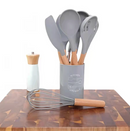 Kit C/12 Utensílios De Cozinha Silicone Cabo Madeira