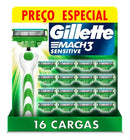 Barbeador + Carga Para Aparelho De Barbear Mach3 Sensitive 16un Gillette